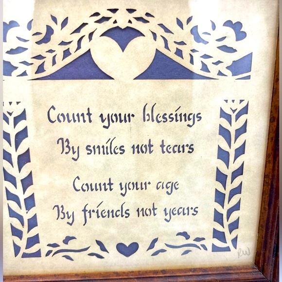 “Scherenschnitte” Or Scissor Cuts On Paper Of “Count Your Blessings” Framed Art - Picture 2 of 6